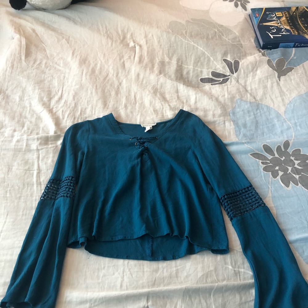 Teal Long Sleeve Crop Top